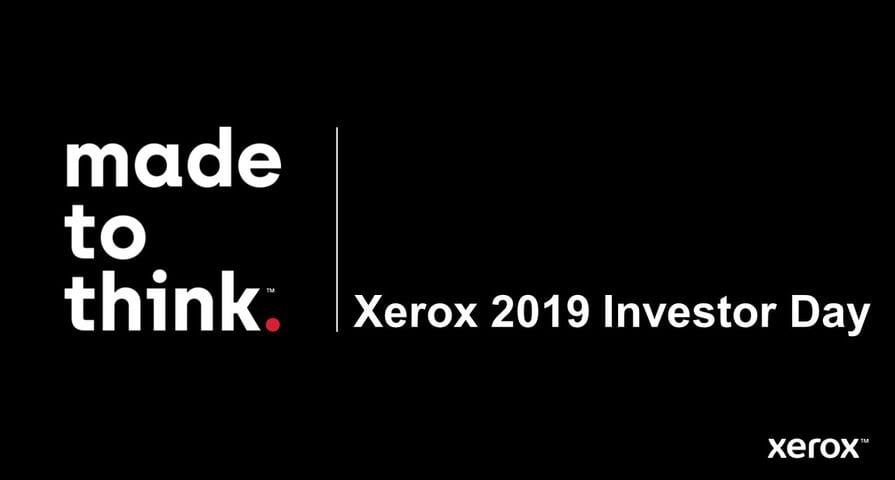 Xerox 2019 Investor Day cover photo, "made to think."